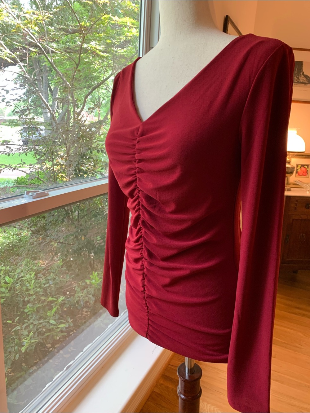 Narciso Rodriguez for Design Nation Ruched Long Sleeve Top Red Size Medium